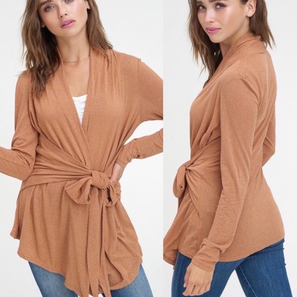 Wrap Tie Cardigan in Brick - Picture 2 of 3